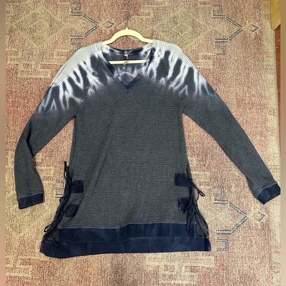 XCVI Tops - XCVI wearables waffle knit long sleeve tie dye v neck sweater top size med